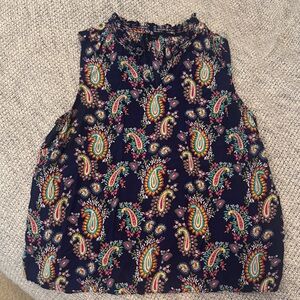 Talbots Paisley Print Sleeveless Top | Navy Multicolor | XL
